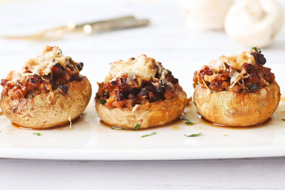 Meat Stuffed Mushrooms Savory Oven Baked Recipe - grandgoldman.com