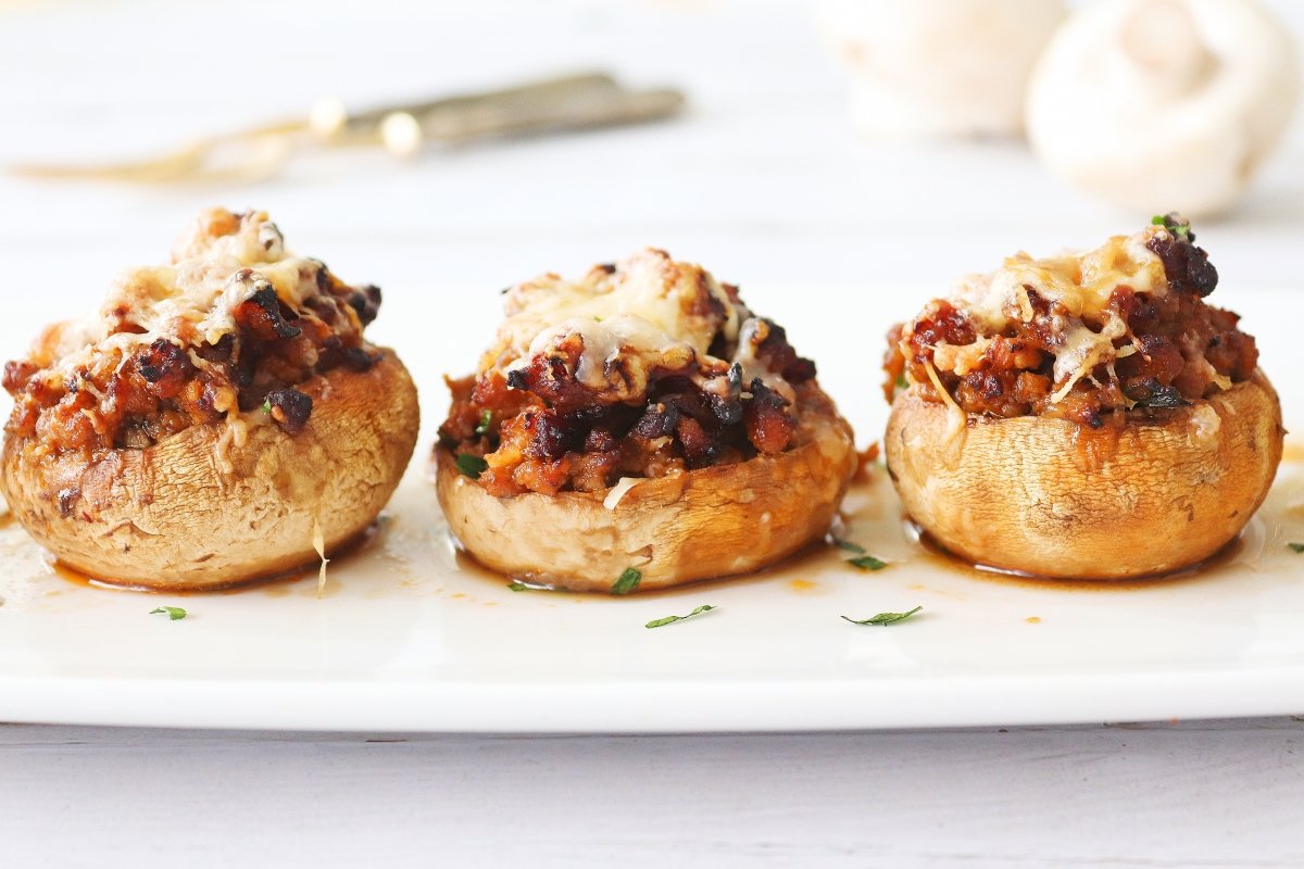 Meat Stuffed Mushrooms Savory Oven Baked Recipe - grandgoldman.com