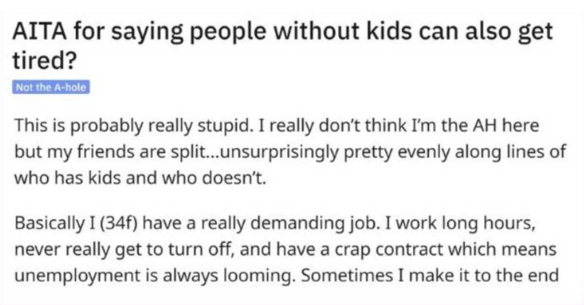 Childfree Woman Calls Out & Upsets Friends With Children Who Said She Can’t Be Tired