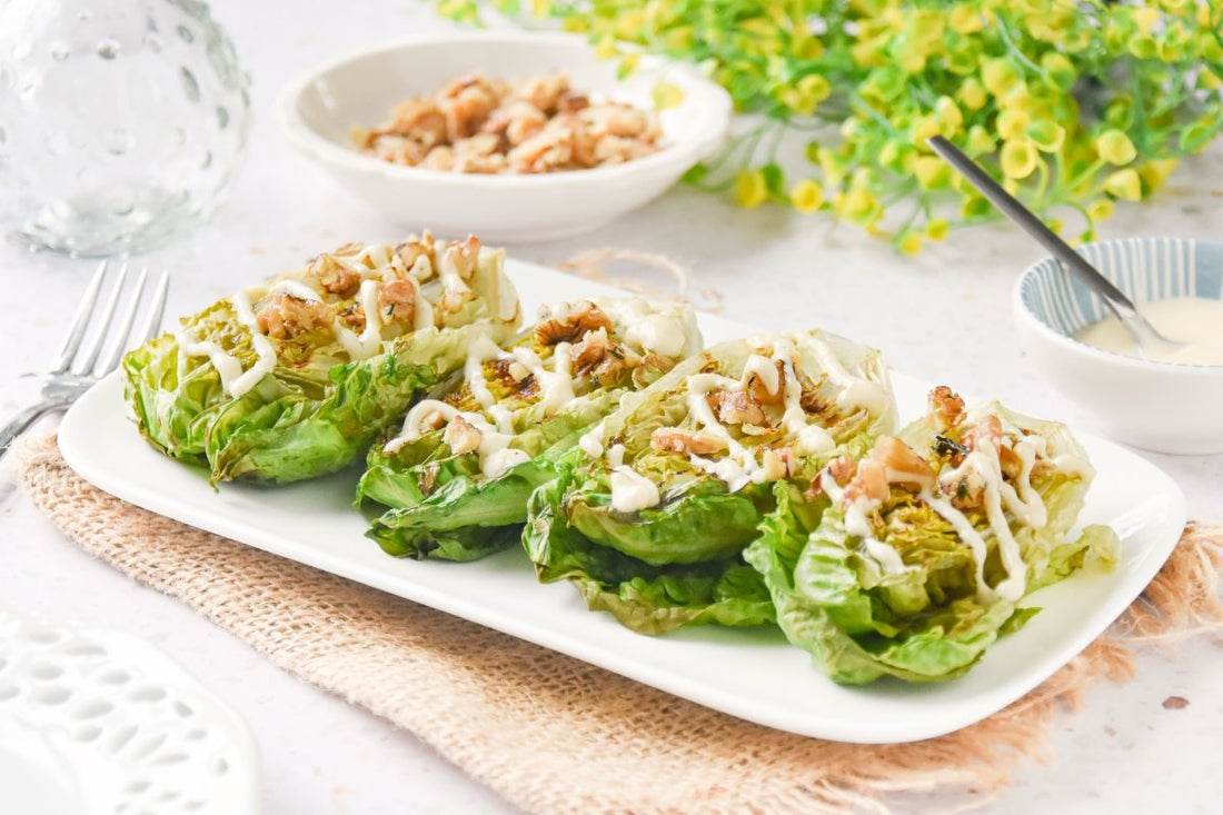 Grilled Little Gem Lettuce Recipe: Sweet Walnut Topping