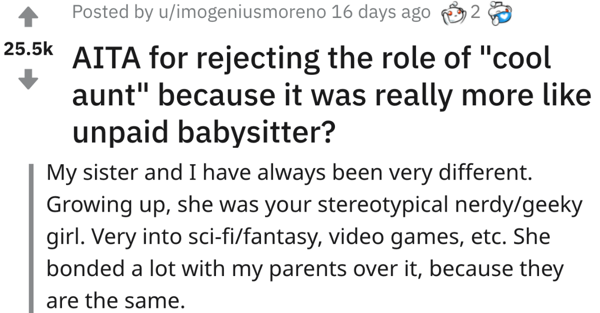 Woman Asks If She’s Wrong For Rejecting The Role Of ‘Cool Aunt’ Because It’s Free Baby Sitting - grandgoldman.com