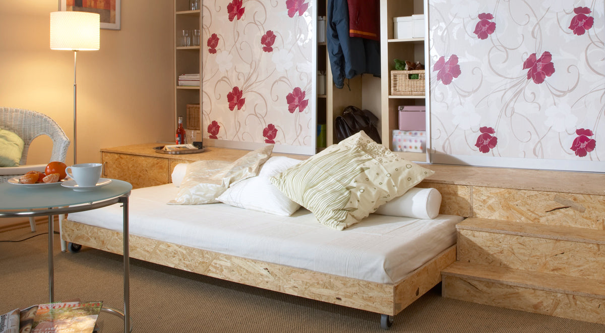 Build a Small Loft Bed with Wall Wardrobe and Sofa Bed