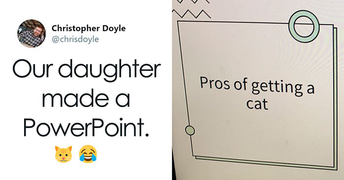 Daughter Makes PPT Of “Pros Of Having A Cat” To Convince Her Parents - grandgoldman.com