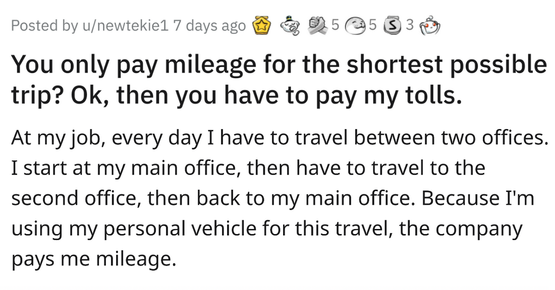 Company Refuses Employee Mileage Expense For A Long Route, Employee Takes The Toll Route