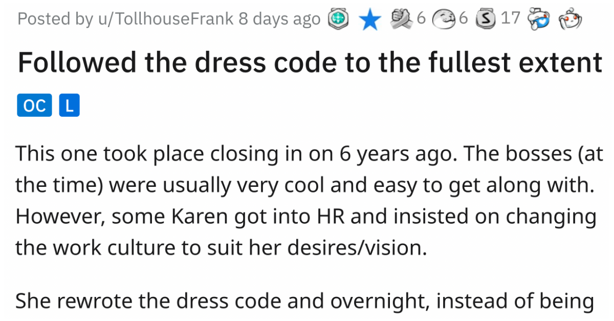 Karen Boss Gets Angry At An Employee For Wearing A Skirt Even Though He Followed Her Dress Code