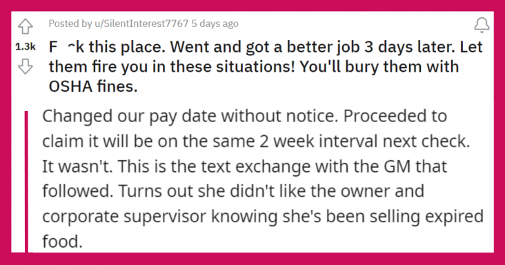Employee Quits And Informs Boss That Manager Is Selling Expired Food
