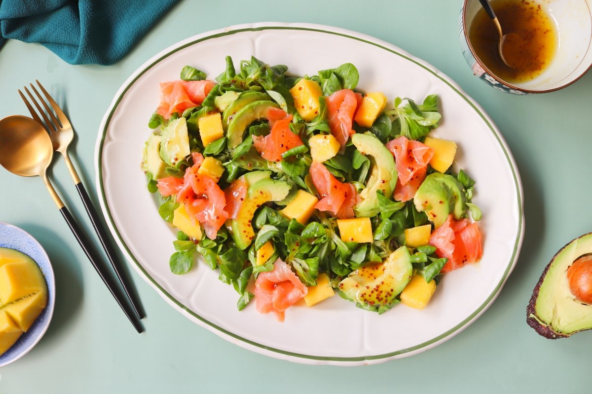 Mango Avocado Salmon Salad Fresh Healthy Recipe - grandgoldman.com