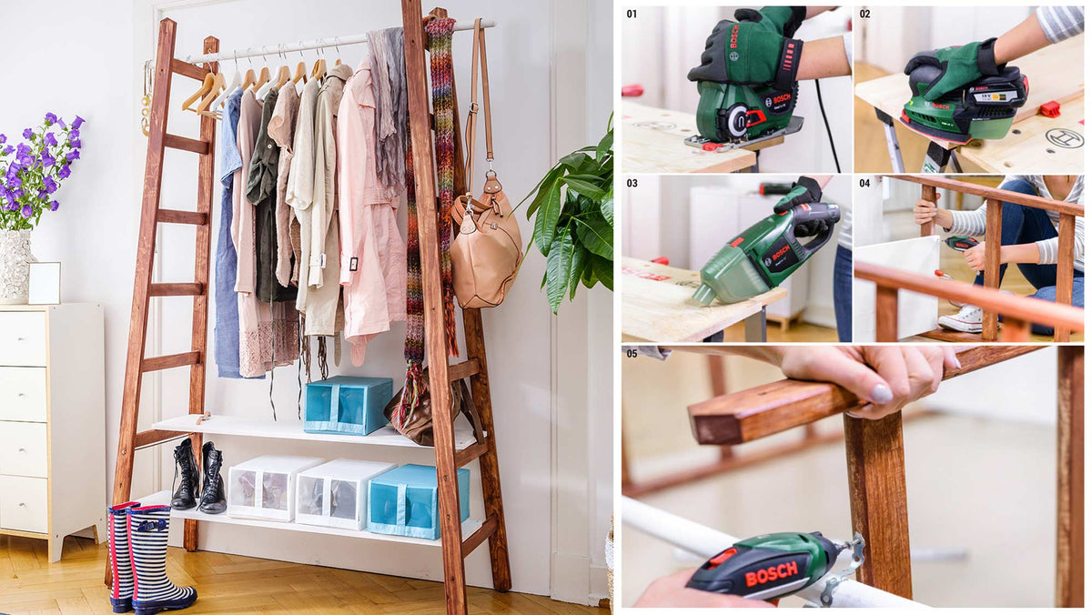 DIY Open Wardrobe: Build It with Two Wooden Ladders
