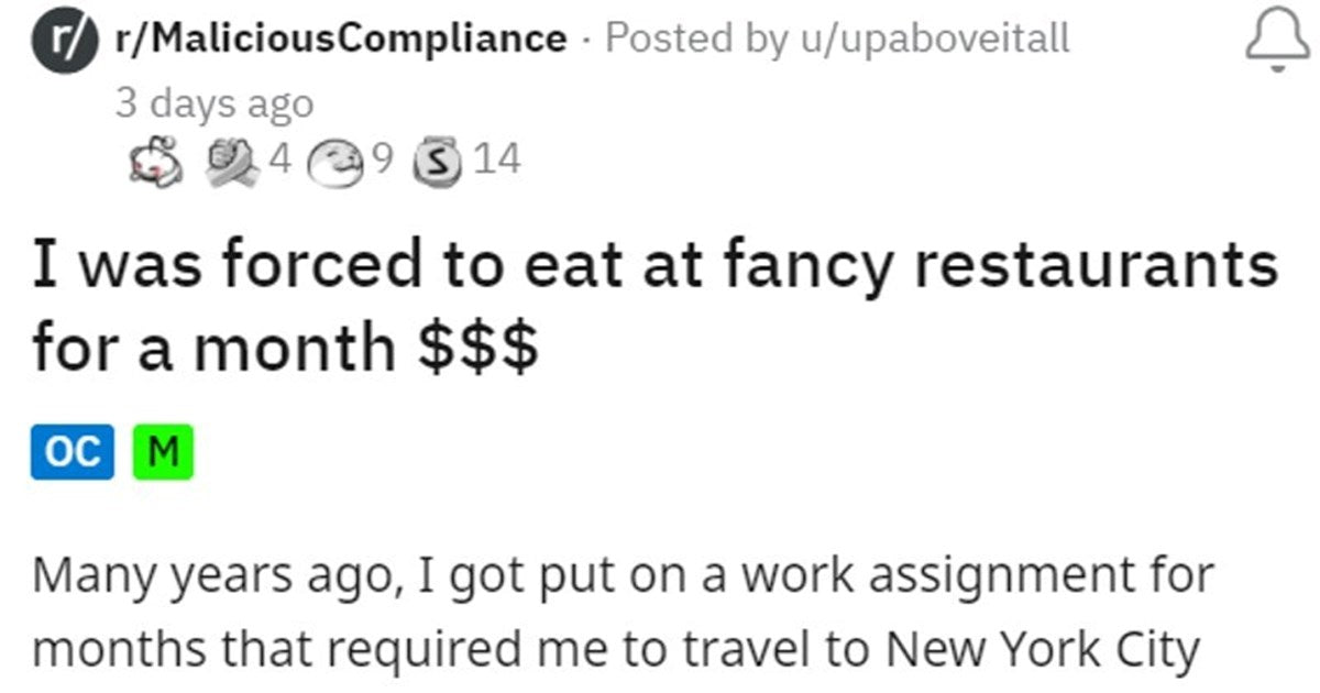 Employee Uses Malicious Compliance When The Company Won’t Reimburse Her For Food Expenses