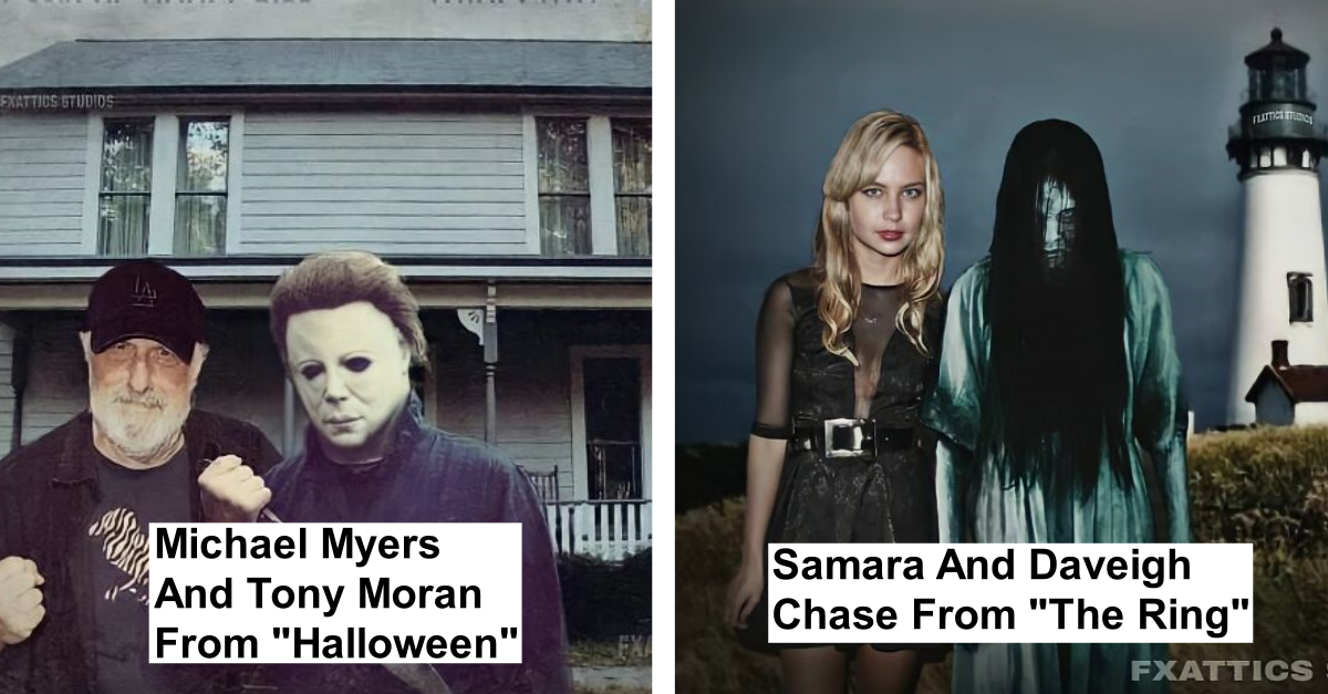 18 Pictures of Movie Actors Who Stood Next To Their Horror Roles - grandgoldman.com