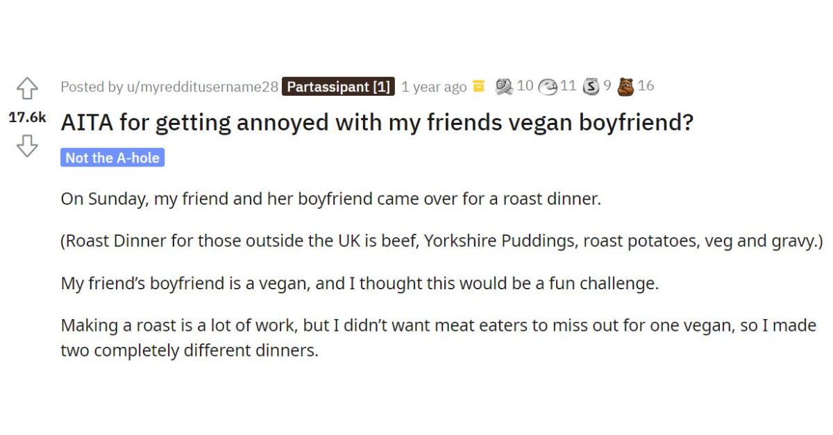 Dinner Host Gets Mad When A Vegan Guest Ignores Vegan Food And Goes For Non Vegan Dishes