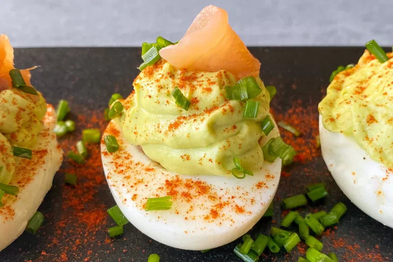 Avocado and Salmon Stuffed Eggs Recipe (Easy Appetizer) - grandgoldman.com