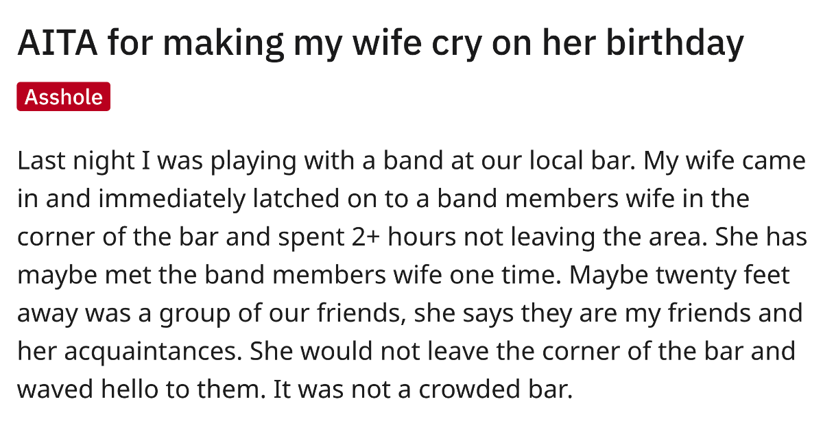 Man Gets Angry At His Wife For Not Socializing With His Friends On Her Birthday