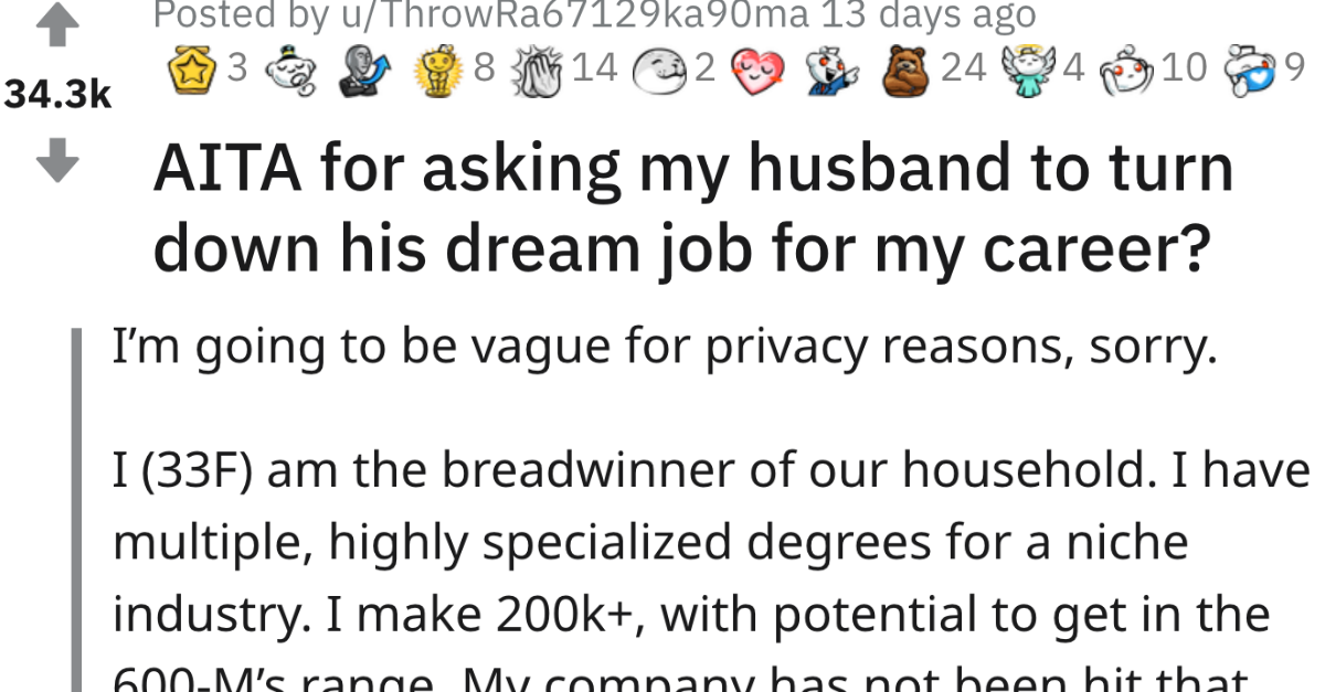 Wife Demands Husband To Give Up On His Dream Job Because It Risks Her Career - grandgoldman.com