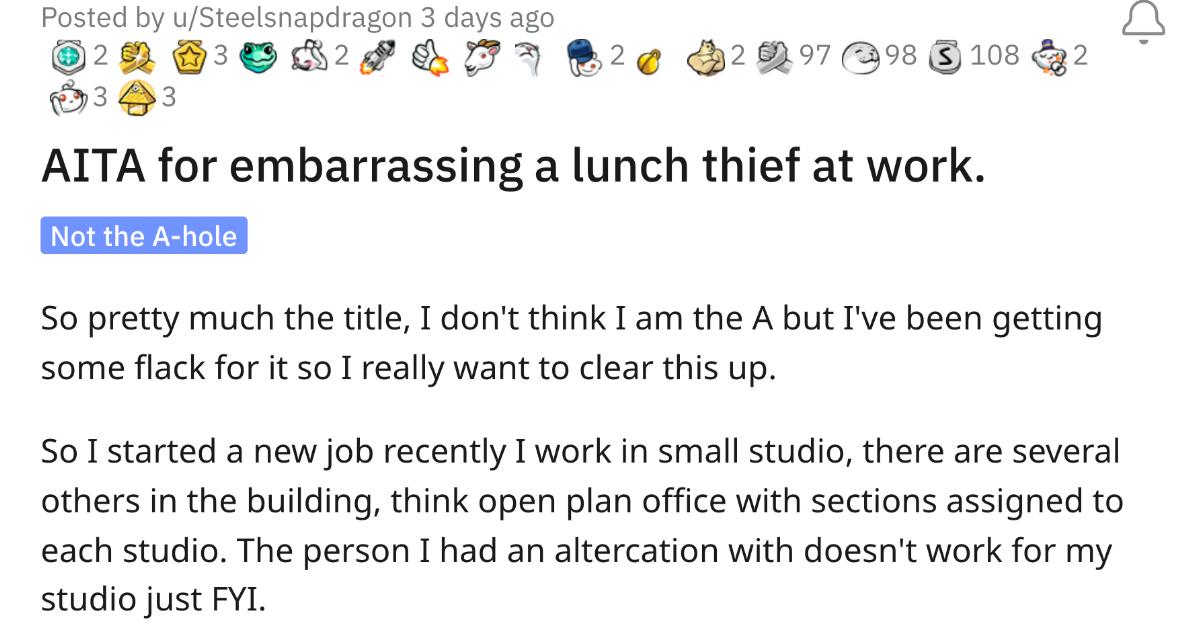 Woman Catches Lunch Thieving Coworker Red-Handed, Berates Him In Front Of Everyone