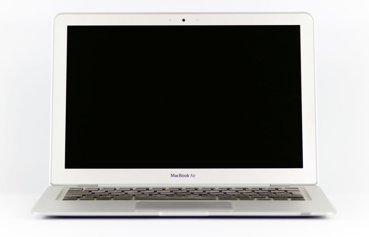 Front view of a MacBook Air laptop with a blank screen on a white background.