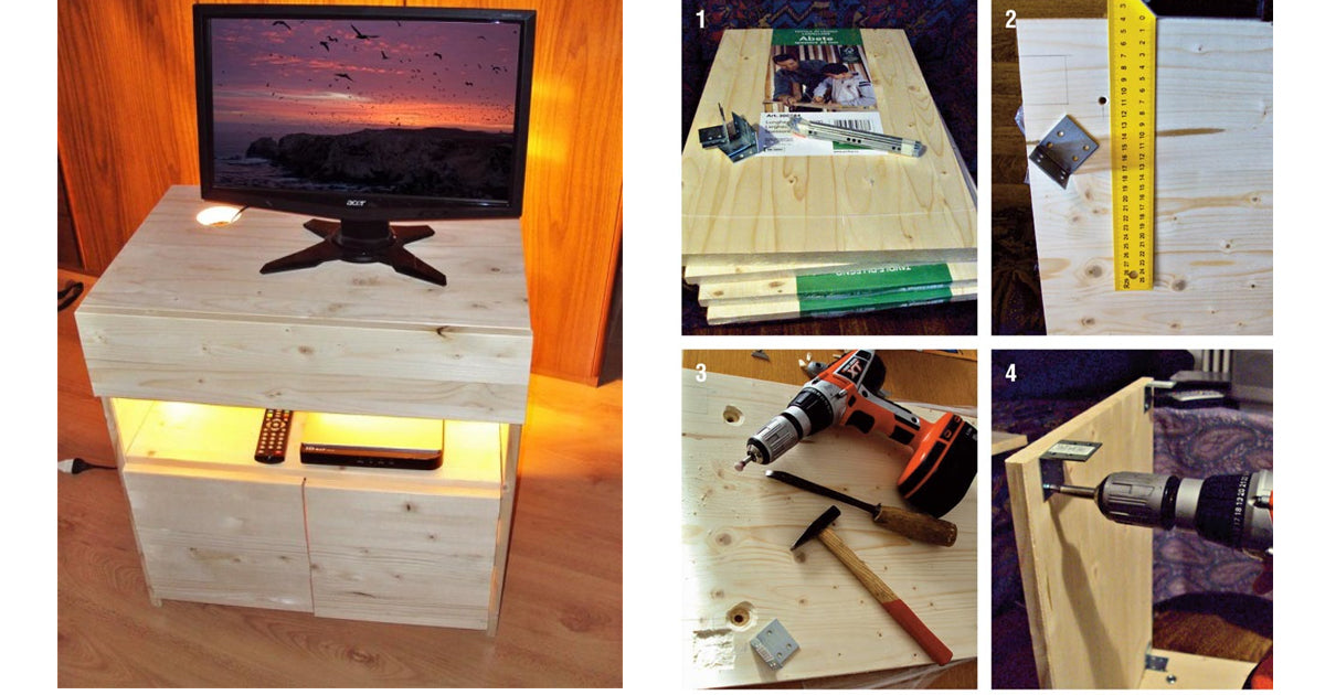 DIY Spruce Plywood TV Stand with Hidden Lighting