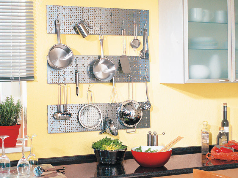 DIY Satin Metal Grid for Kitchen Utensil Storage