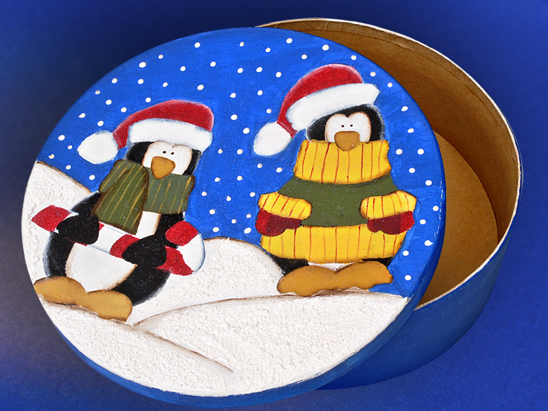 DIY Country Painting: Adorable Snow Penguins on a Box