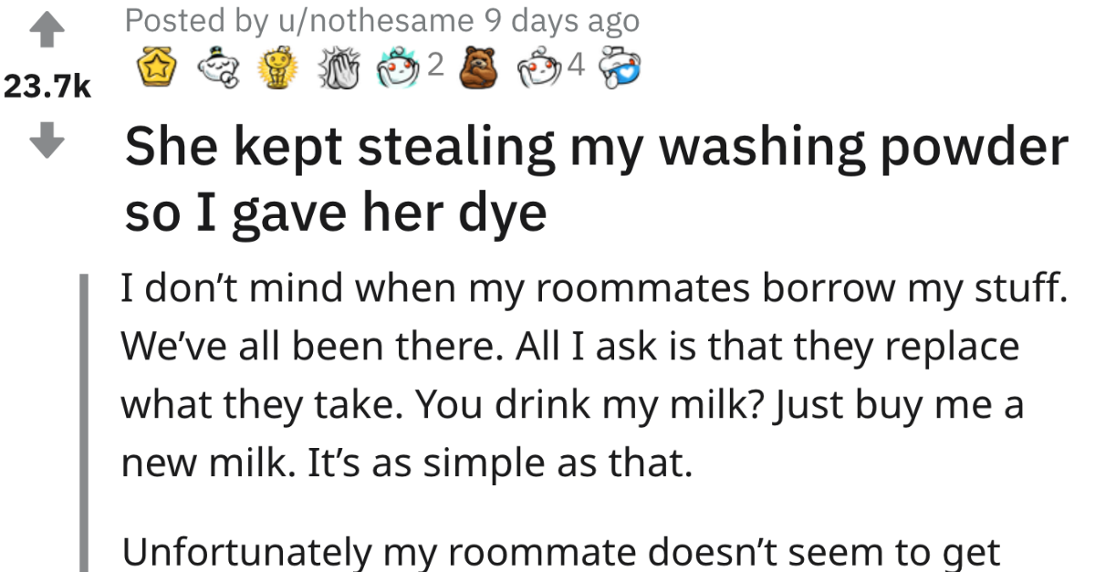 Washing Powder Stealing Roommate Gets Clothes Dyed For Free - grandgoldman.com