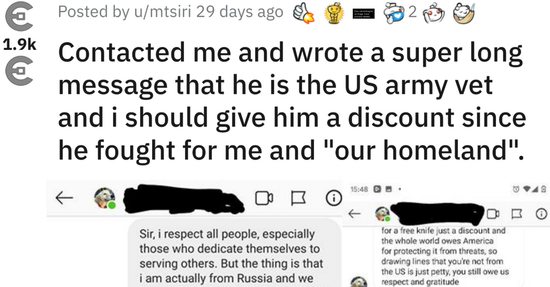 Army Vet Wants A Discount For Saving Russia From The War
