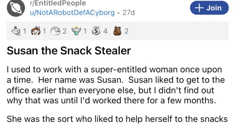 Greedy Coworker, Susan The Snack Stealer, Gets Her Comeuppance At Office Potluck - grandgoldman.com