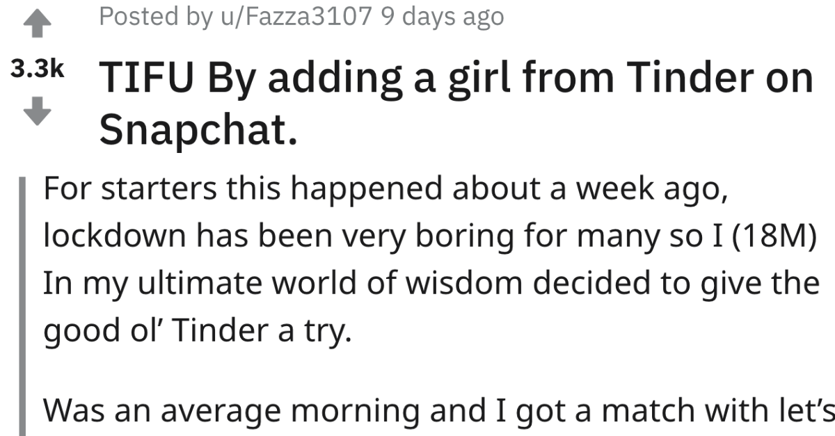 Guy Regrets Adding A Tinder Girl On Snapchat After She Showed Up To His House - grandgoldman.com