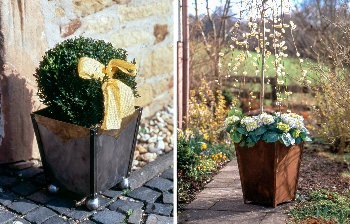 DIY Iron Planter with Trapezoidal Sides Assembled with Rivets