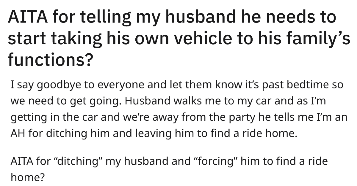 Husband Gets Angry At Wife For Leaving Him ‘Stranded’ When She Left Party With Their Baby
