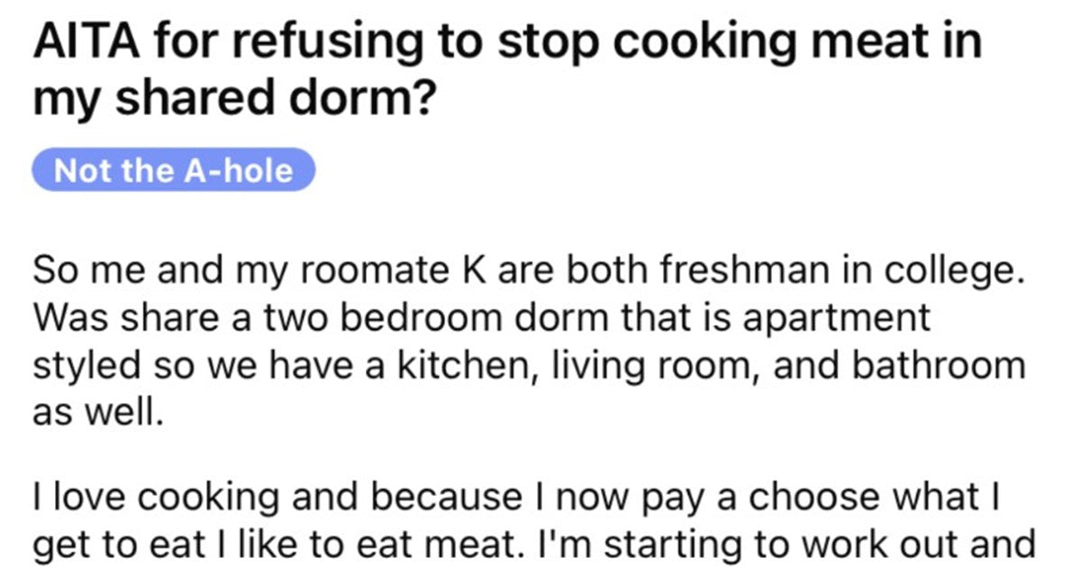 Vegetarian Gets Mad That Roommate Cooks Meat In Dorm Room, Roommate Asks If They Are Wrong - grandgoldman.com