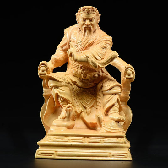 Xun Xu Wooden Carving Statue Chinese Warl Lord Solid Craft Gift