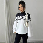 Women's Elegant Commuter Loose Floral Print Long Sleeve Stand Collar Shirt