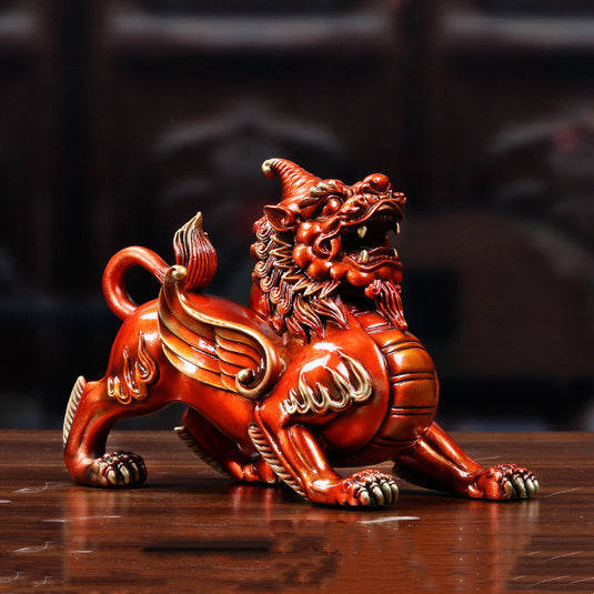 RED DRAGON Pure Copper Yanxi Brown Handmade Carving Statue Ornaments Decoration for Living Room Home Office Original Chinese Art