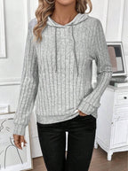 Casual Rib Sunken Stripe Pullover Hooded Long Sleeves Sweater