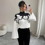 Women's Elegant Commuter Loose Floral Print Long Sleeve Stand Collar Shirt