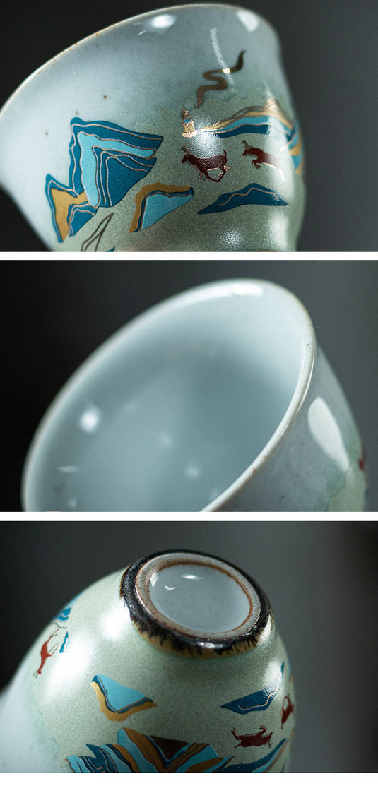 Japanese-style Ceramic Antique Stone Celadon Glaze Fu Rushan Tea Cup