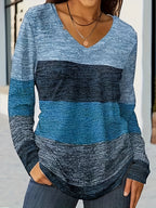 Casual Fashion Trends High Quality Color Matching Long Sleeve V-neck