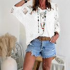 V-neck Diamond Hollow Bat Sleeve Women's Sweater