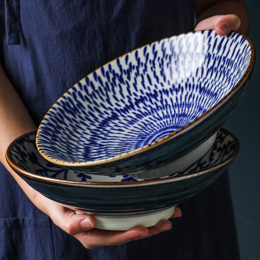 Japanese Thread Homemade Underglaze Retro Ceramic Bowl