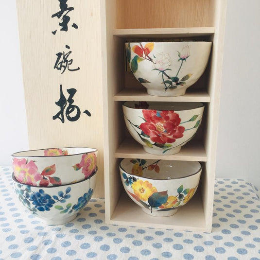 Japanese Mino-yaki Handmade Home Multicolored Ceramic Rice Bowl Soup
