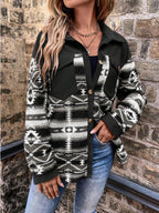 Geo Pattern Flap Pocket Drop Shoulder Coat