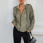 Idle Style Hooded Striped Women's Casual Jacket