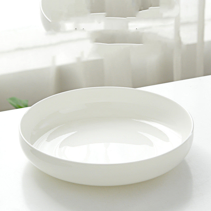 Household Pure White Simple Bone China Tableware Plate