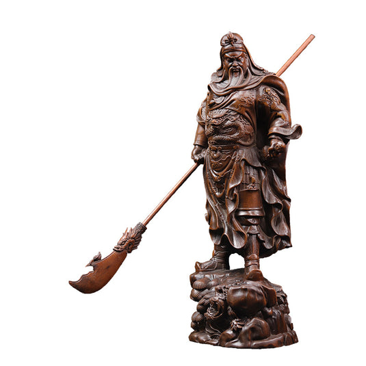 Gongwu God Of Wealth Statue Boxwood Carving Guan Erye Antique Figure Ornaments