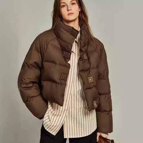 Coffee Color Cotton-padded Clothes Short Cotton Coat