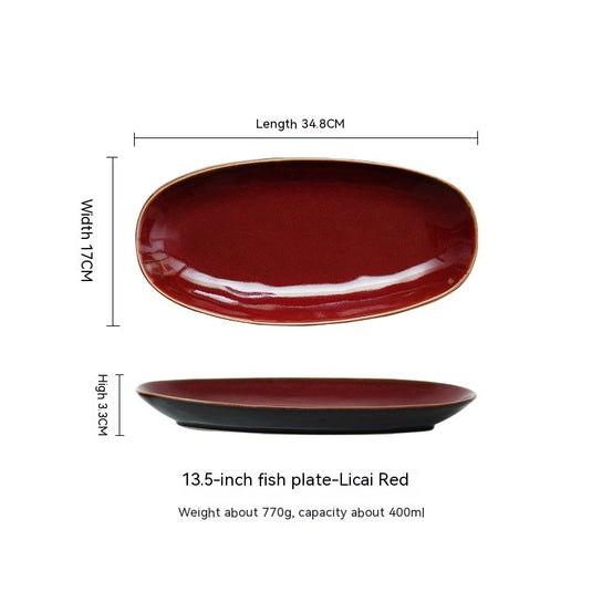 Glaze Kiln Oval Fish Dish Household Dinner Plate Long Plate Swing Plate