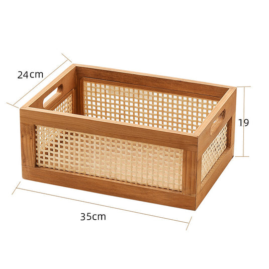 Retro Solid Wood Storage Basket Bamboo Storage Box