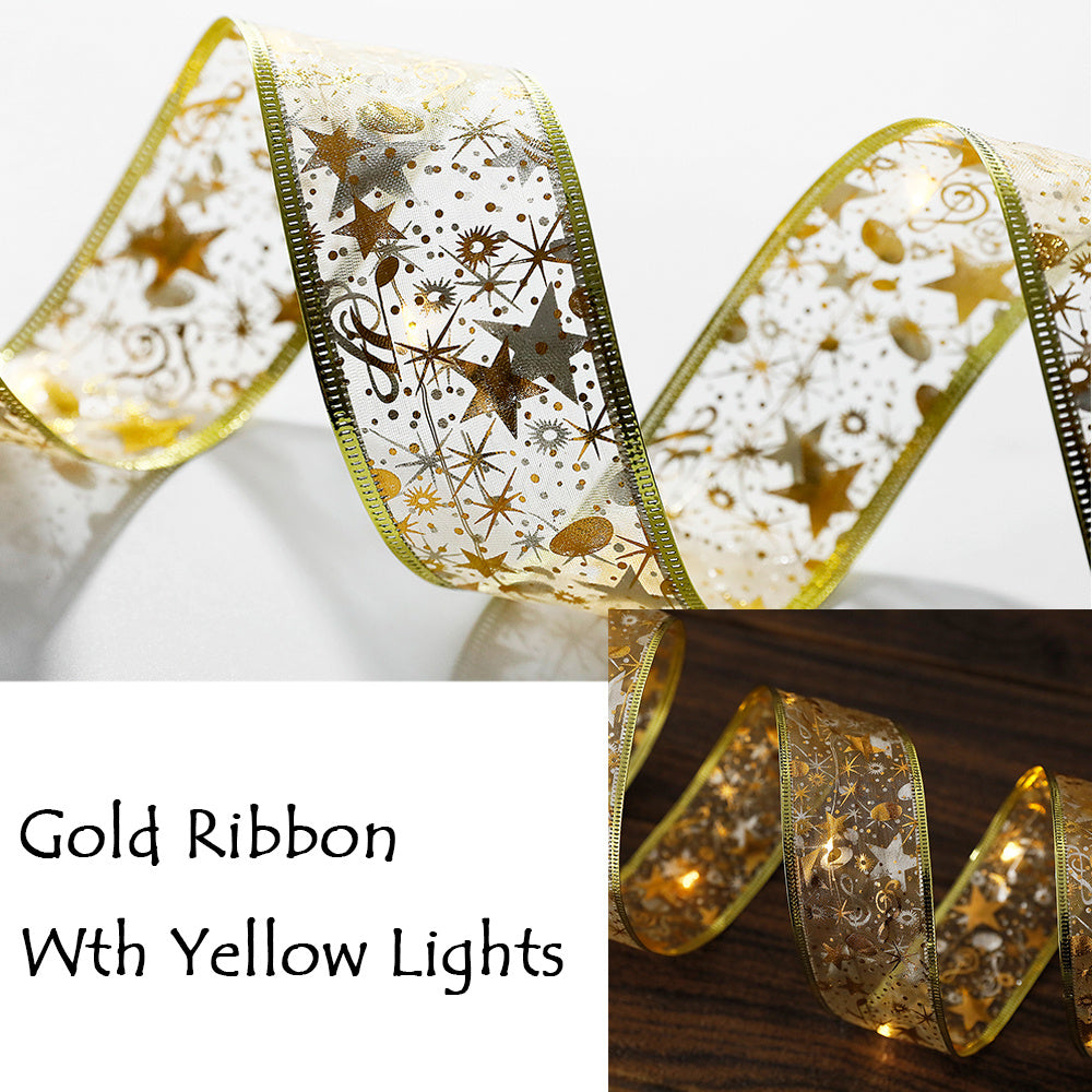 6LED Lights Gilding Double Ribbons Gilding Double Ribbons Christmas Tree Double Ribbons