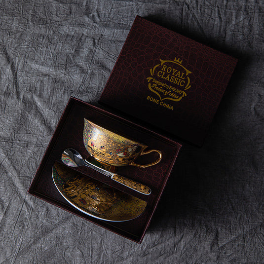 GUSTAV KLIMT English Bone China Vintage Coffee Cup And Saucer Set Japnese Tea Ceremony Gift Package for Mother Dad Father Birthday Valentines Wedding