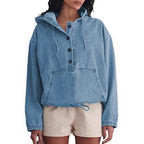 Women's Fashion Denim Hoodie Button Pullover Jacket